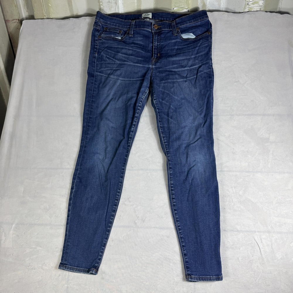 J. Crew Womens Toothpick Skinny Jeans 32 Dark Blue Denim‎ Stretch Tapered Leg 32